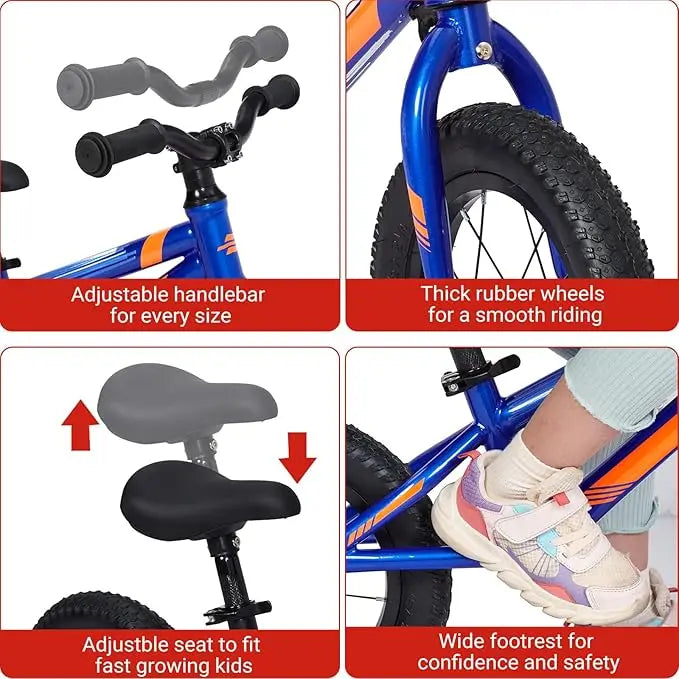 12" Balance Bike for Kids No Pedal Toddler Bike with Adjustable Seat Handlebar, Lightweight Aluminum Frame, Padded Seat