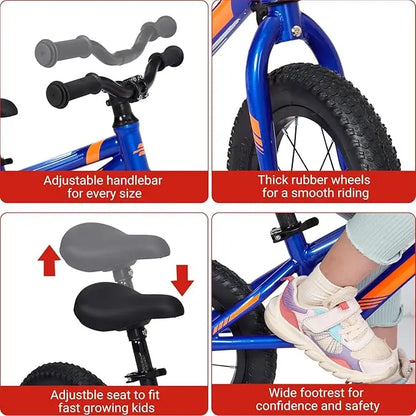12" Balance Bike for Kids No Pedal Toddler Bike with Adjustable Seat Handlebar, Lightweight Aluminum Frame, Padded Seat