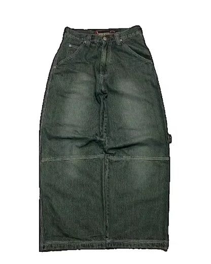 Multi Pocket  Jeans Women Casual Straight Wide-leg Pants Couple Jeans