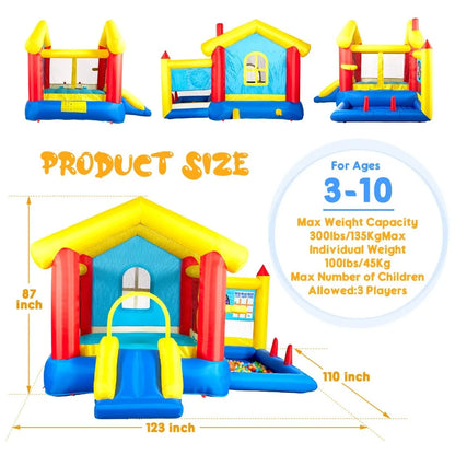 8 in 1 Inflatable Bounce House with Blower Basketball Hoop Ocean Balls Ring-toss Game