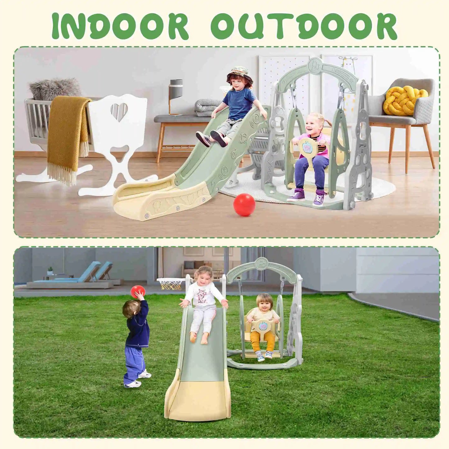 4in1 Slide & swing set Fully Enclosed Pedal Enhanced Safety Easy Set Up Playground