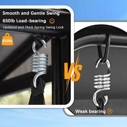 Outdoor Porch Swing with Polycarbonate Hardtop, 3 Seat Patio Swing with Convertible Backrest, 2 Side Cup Holder, Thickened Cush