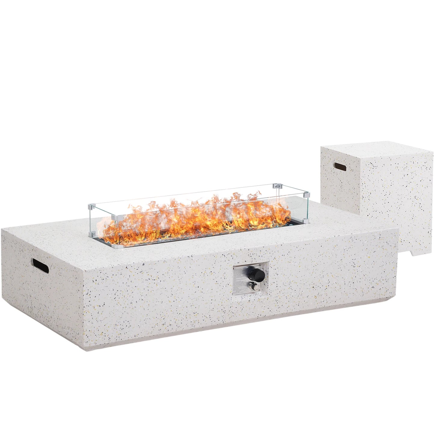 3-Piece Outdoor Propane Fire Table Set, 56-inch x 28-inch Gray (50,000 BTU'S, Wind Glass