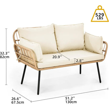 Wicker Patio Loveseat, Sofa with Cushions & Lumbar Pillows, Outdoor Patio Furniture Set for Patio, Balcony