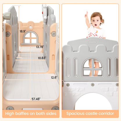 8 in 1 Indoor Kids Slide for Toddler 1-3,Indoor Playground with Slide,Basketball Hoop,Climber,TelescopeTunnel