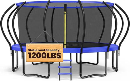1200LBS Weight Capacity Trampoline 8FT-16FT with Basketball Hoop Water Sprinkler Spiral Ground Stakes Outdoor