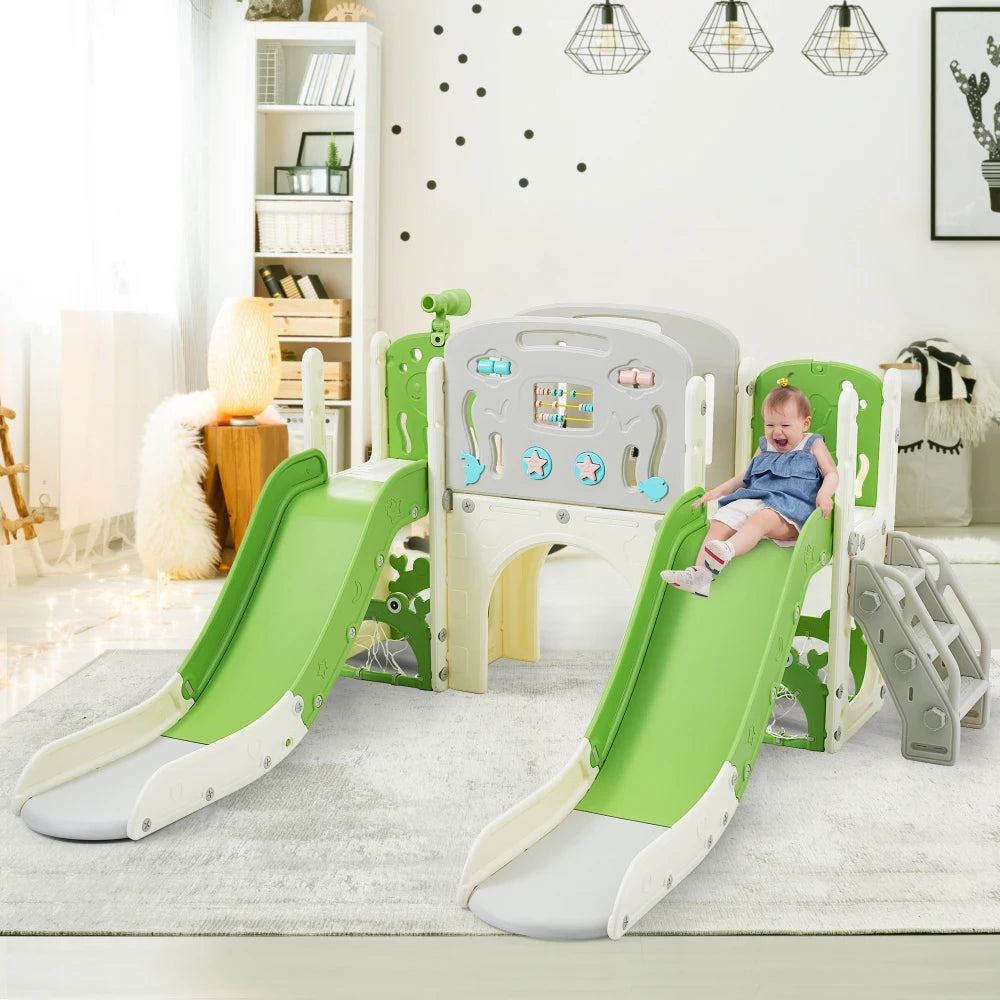 11 in 1 Toddler Slide,  for Ages 1-3 with Basketball Hoop, Playset Structure, Arch Tunnel Telescope