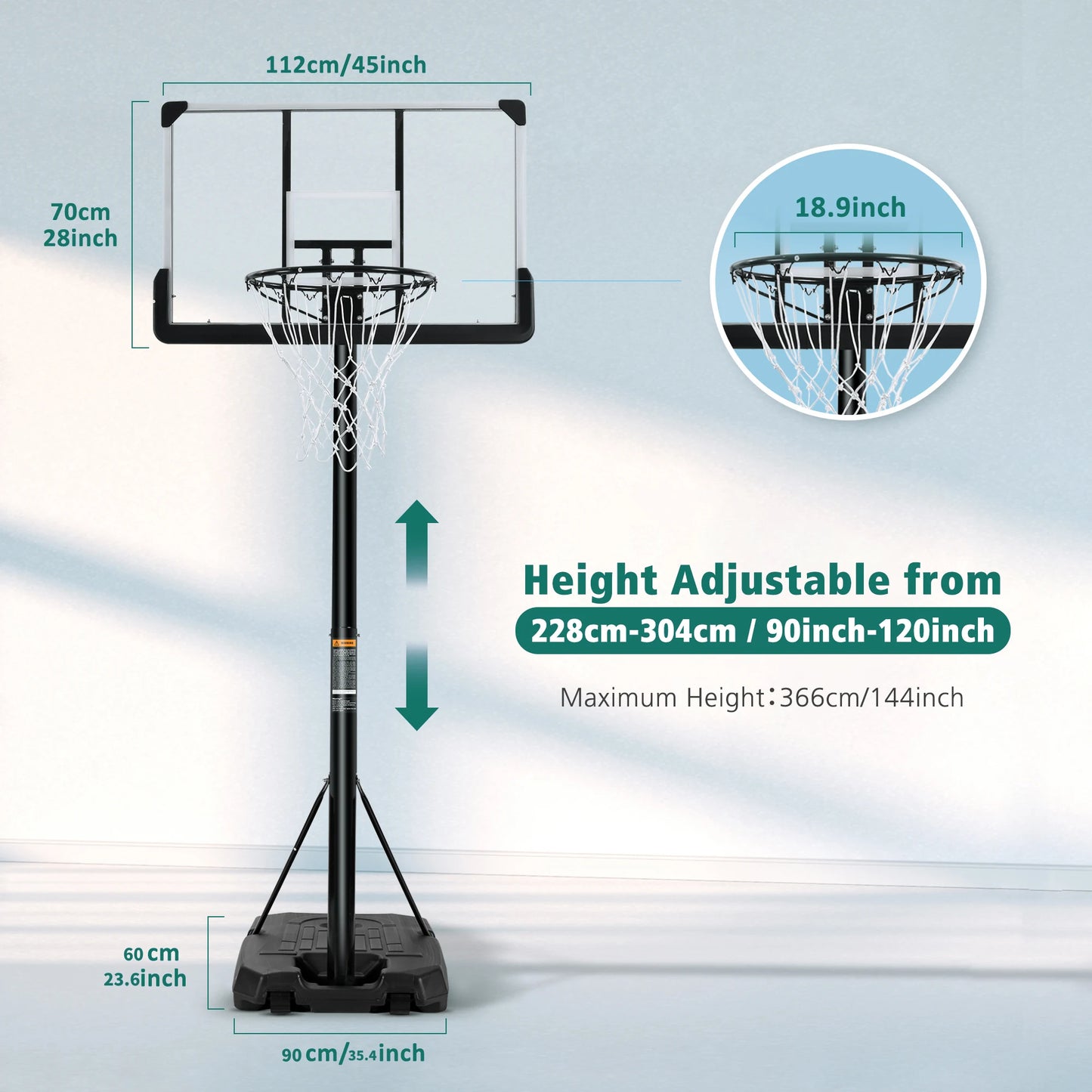 Portable Basketball Hoop 44 inch Goal Height Adjustable 7 ft. 6 in..10 ft.