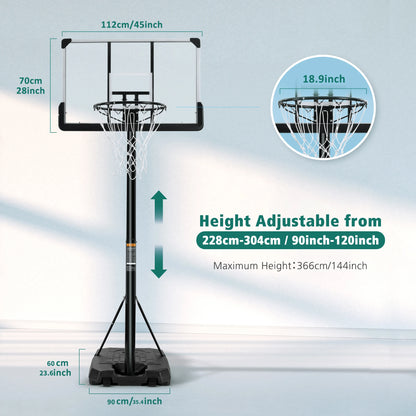 Portable Basketball Hoop 44 inch Goal Height Adjustable 7 ft. 6 in..10 ft.