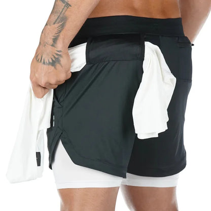Men's Running Shorts Gym Sports Shorts 2 In 1 Quick Dry Workout Training Gym Fitness Jogging Shorts