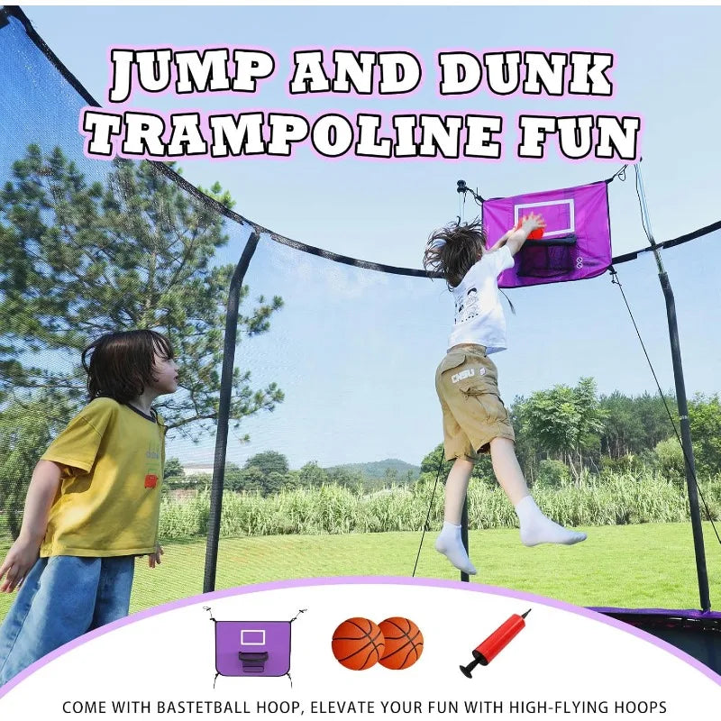 Trampoline 8FT-14FT Trampoline with Basketball Hoop and LED Lights Outdoor fun for whole family