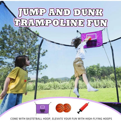 Trampoline 8FT-14FT Trampoline with Basketball Hoop and LED Lights Outdoor fun for whole family