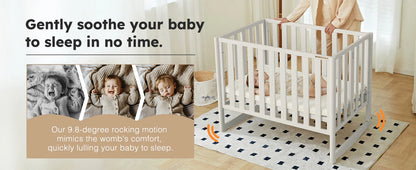6-in-1 Convertible Mini Crib With Removable Wheels & Mattress, 4 Adjustable Heights, White