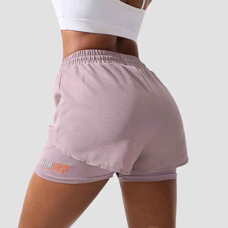 Mermaid Curve Breathable Letter Graphic 2 In 1 Sport Shorts Women Quick Dry Running Shorts Drawstring Waistband Fitness