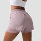 Mermaid Curve Breathable Letter Graphic 2 In 1 Sport Shorts Women Quick Dry Running Shorts Drawstring Waistband Fitness