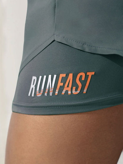 Mermaid Curve Breathable Letter Graphic 2 In 1 Sport Shorts Women Quick Dry Running Shorts Drawstring Waistband Fitness