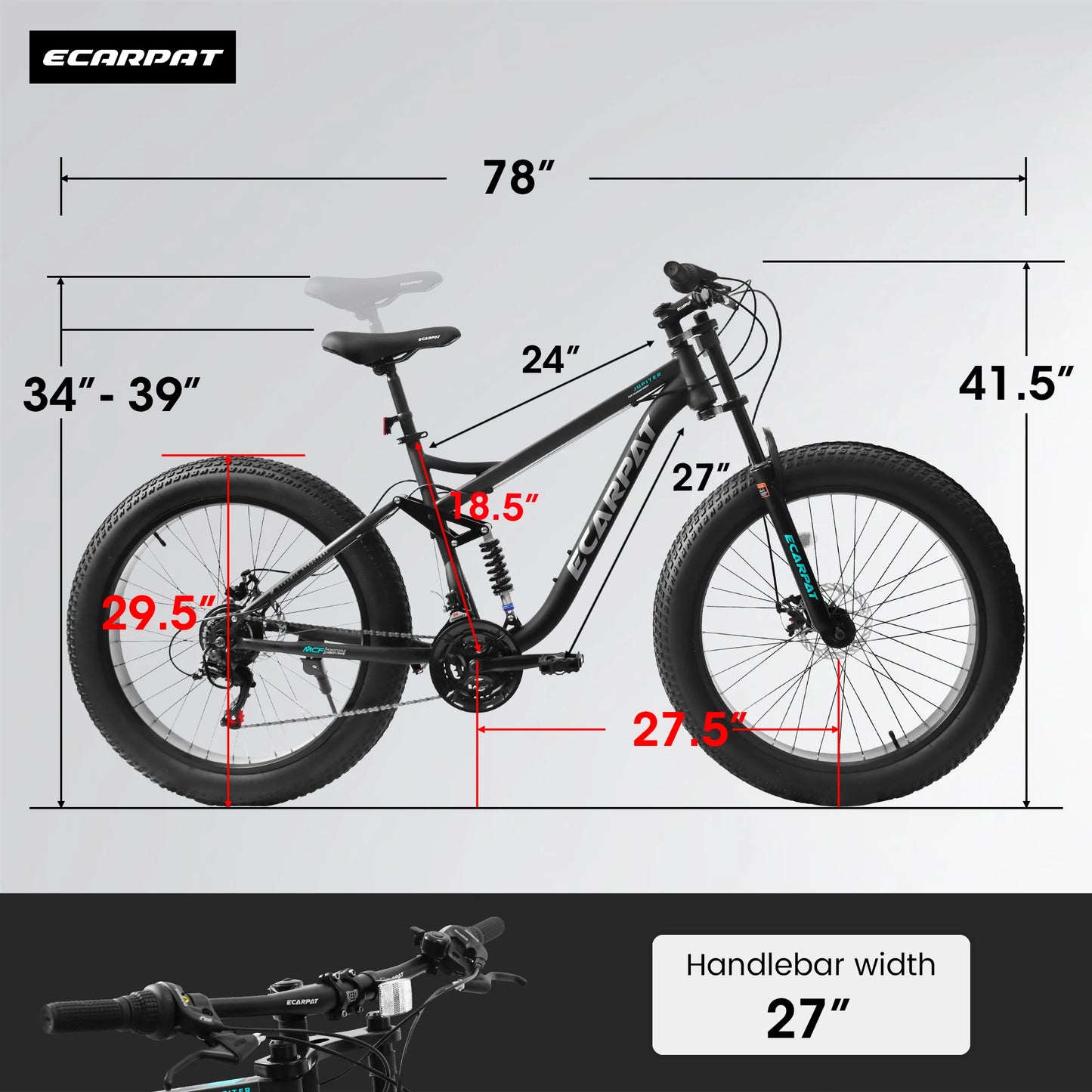 26 inch Mountain Bike,  21 Speeds, Drivetrain with Disc-Brake , 26*4" Fat tire Bike for Men or Women.