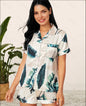 Women's Pajama Two Piece Set Summer Leopard Print Short Sleeve Top Shorts Satin Pajama Set