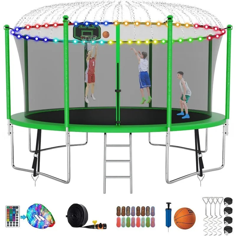 Tranpoline 1500LBS 16 15 14 12 10 8 FT Tranpoline for 7-10 Kids and Adults, Windproof Outdoor Tranpoline with Enclosure Net,