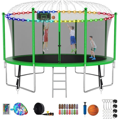 Tranpoline 1500LBS 16 15 14 12 10 8 FT Tranpoline for 7-10 Kids and Adults, Windproof Outdoor Tranpoline with Enclosure Net,