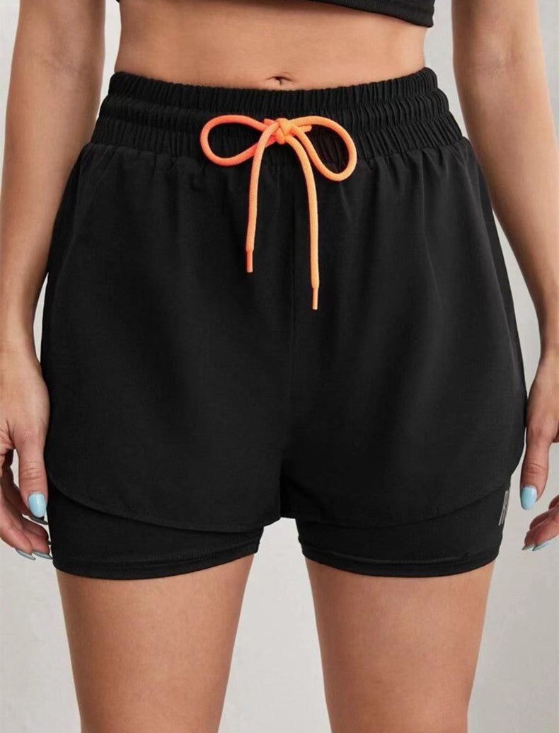 Mermaid Curve Breathable Letter Graphic 2 In 1 Sport Shorts Women Quick Dry Running Shorts Drawstring Waistband Fitness