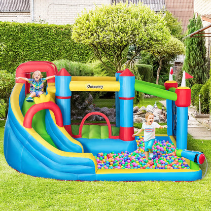 6-in-1 Inflatable Bounce House Outdoors, Inflatable Water Slide for Kids