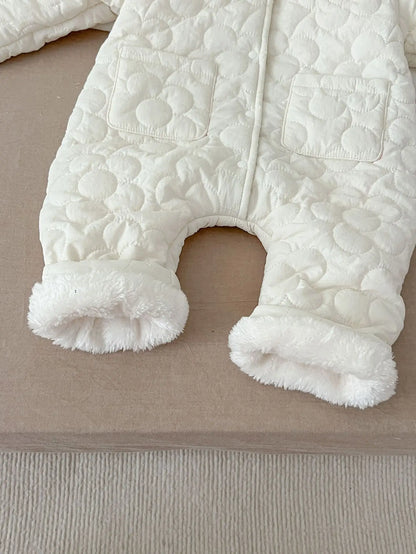 Winter New Baby Girl Warm Coat Cotton Infant Large Lapel Floral Padded Jacket Plus Velvet Thick Kids Cardigan