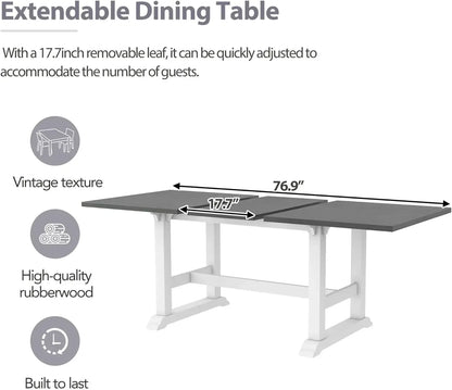7-Piece Kitchen Dining Table Set for 6, Wood Kitchen Table and 6 Upholstered Chairs with Backrest