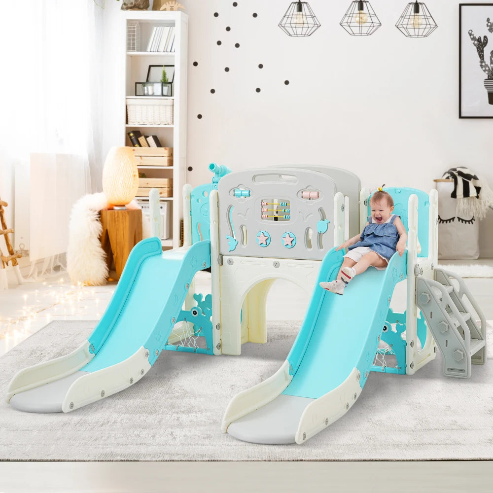 11 in 1 Toddler Slide,  for Ages 1-3 with Basketball Hoop, Playset Structure, Arch Tunnel Telescope