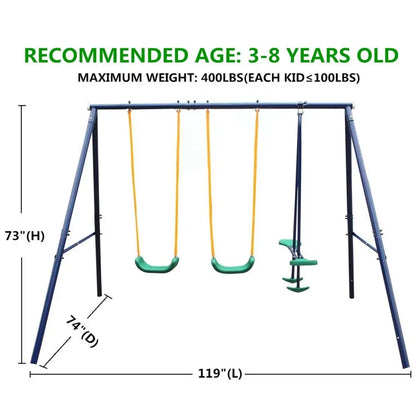 Metal Swing Set Outdoor with Glider for Kids, Toddlers Children Round Swing Sets for Backyard Playground and Park