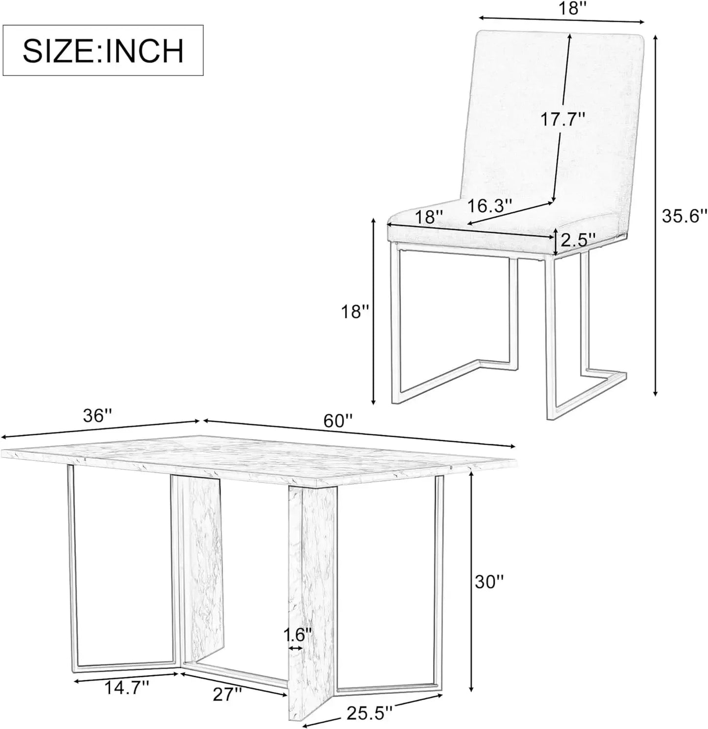 7-Piece Kitchen Dining Table Set for 6, Wood Kitchen Table and 6 Upholstered Chairs with Backrest