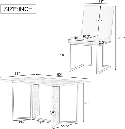 7-Piece Kitchen Dining Table Set for 6, Wood Kitchen Table and 6 Upholstered Chairs with Backrest