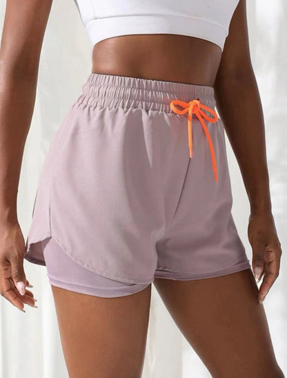 Mermaid Curve Breathable Letter Graphic 2 In 1 Sport Shorts Women Quick Dry Running Shorts Drawstring Waistband Fitness