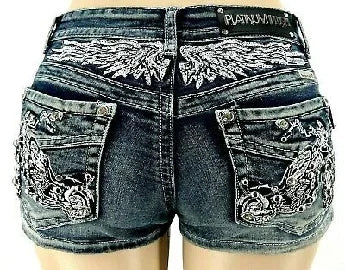 High end pocket embroidered straight leg slim fit denim shorts