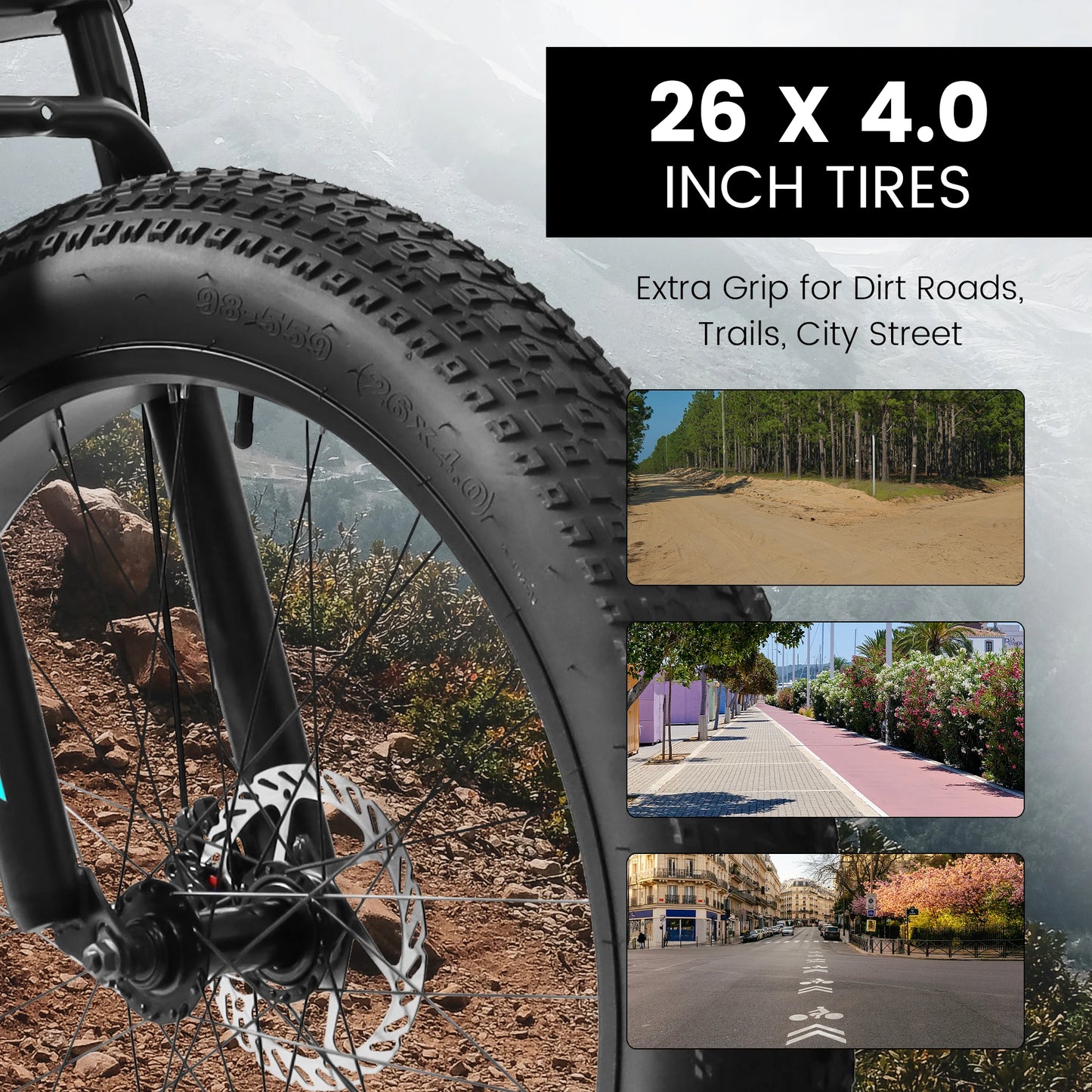 26 inch Mountain Bike,  21 Speeds, Drivetrain with Disc-Brake , 26*4" Fat tire Bike for Men or Women.
