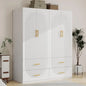 71" H Armoire Wardrobe, 3-Drawer & Shelved Bedroom Armoire with 4 Doors, Mirror & Hanging Rod.