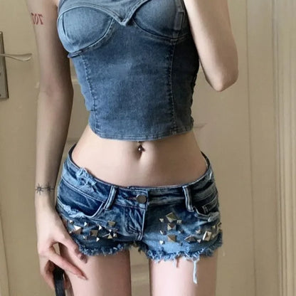 Women's Denim Shorts Luxury Design Youthful Flowy Hot XXL XL
