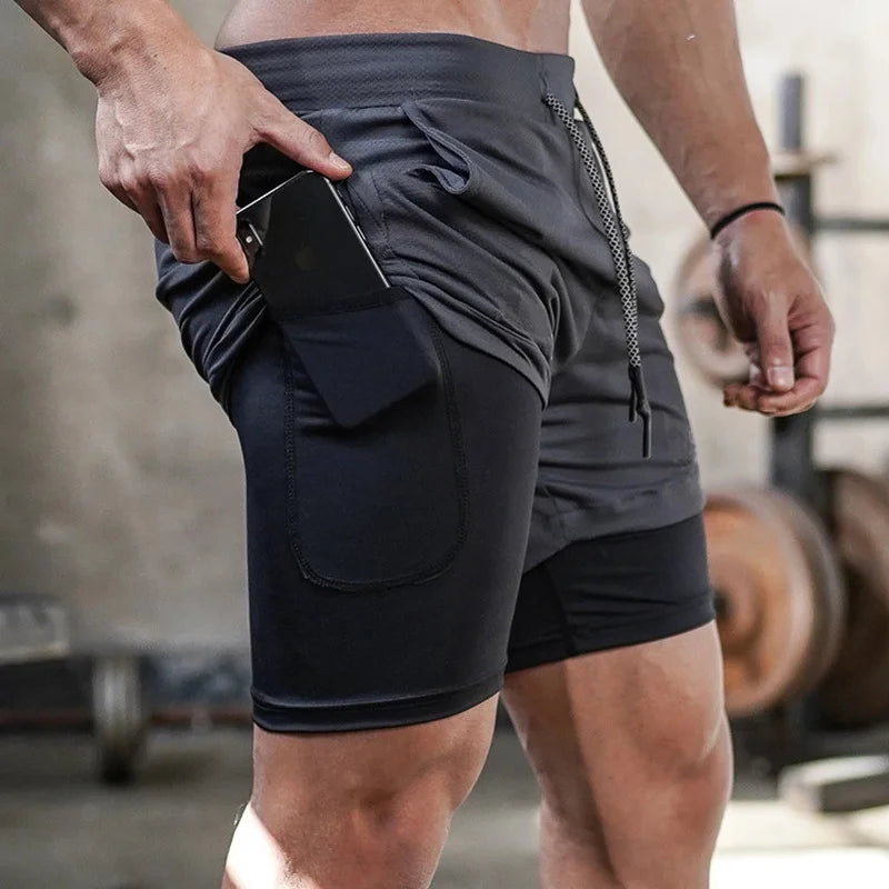 Men's Running Shorts Gym Sports Shorts 2 In 1 Quick Dry Workout Training Gym Fitness Jogging Shorts
