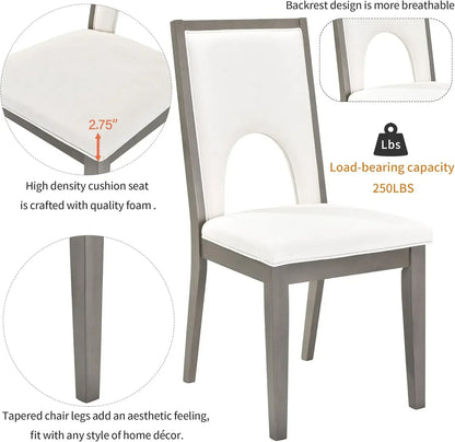 7-Piece Kitchen Dining Table Set for 6, Wood Kitchen Table and 6 Upholstered Chairs with Backrest