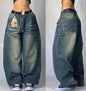 Multi Pocket  Jeans Women Casual Straight Wide-leg Pants Couple Jeans