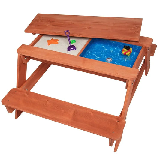 Picnic Table for Kids, 3 in 1 Sand & Water Activity Set w Removable Top & Dual Drains Sandbox.
