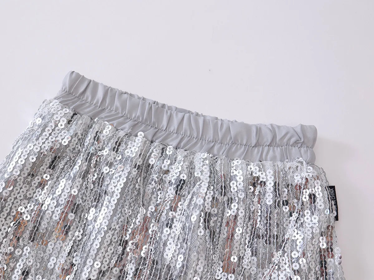 Girls' Tassel Sequined Half Skirt  New Children's Light Luxury Fashionable A-line Skirt