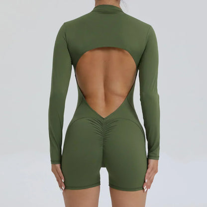 Yoga Zipper Jumpsuits Beauty Long-Sleeved One-Piece Gym Tracksuits
