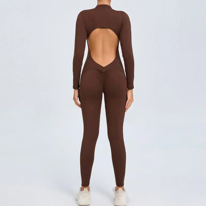 Yoga Zipper Jumpsuits Beauty Long-Sleeved One-Piece Gym Tracksuits