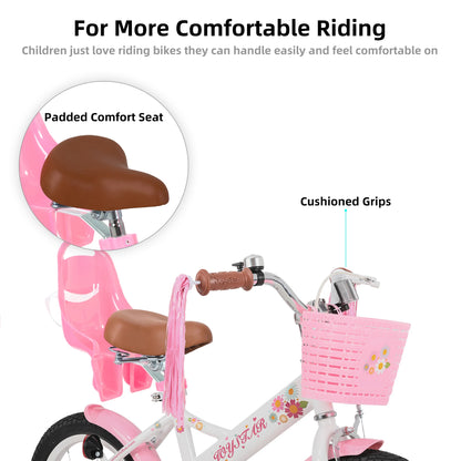 Kids Bike for Ages 2-7 Years kids, 12 14 16 Inch Girls Bikes with Doll Seat & Streamers, Boys Bike with Flag & Plate