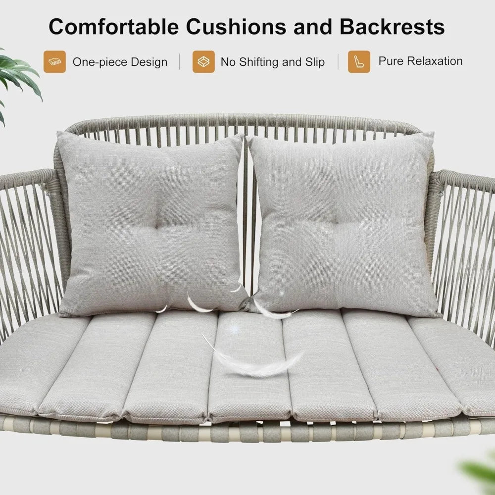 2-Seat Cloud Swing Chair with Stand, Patio Wicker Bench Glider Loveseat Hanging Swing