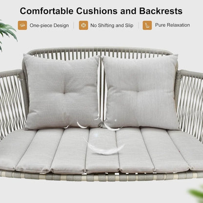 2-Seat Cloud Swing Chair with Stand, Patio Wicker Bench Glider Loveseat Hanging Swing