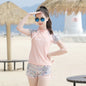 Girls Swimsuit 2 Piece Short Sleeve Swimming Suit  Boys shorts Swimwear Sports Teenagers