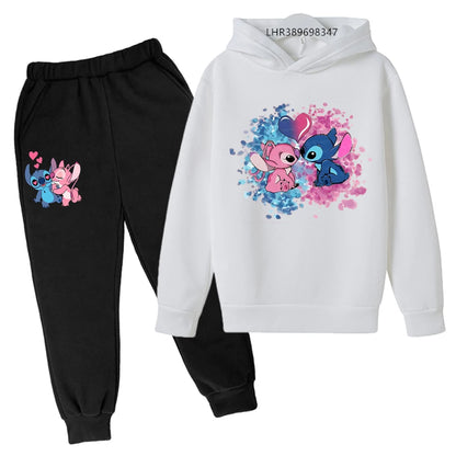 Pink Children Hoodie Stitch Cartoon Print Sweatshirt +Pants Boys Girls Toddler age 3-12 Girls