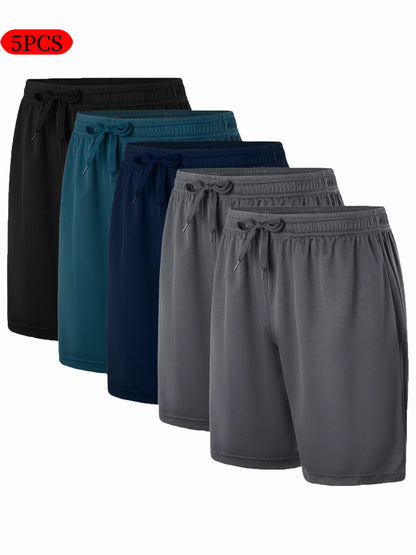 5-piece men's casual shorts with drawstring waistband, available in multiple colors - ideal choice for summer